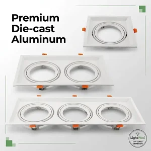 Modern Indoor Aluminum Body LED Down Light Holder with AR111 Base Square Ceiling Spotlight Frame for Warehouse Lamp Use