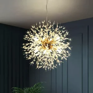 Modern Indoor Decoration Coffee Shop Living Room Spark Ball Chandelier Lamp Hanging Dandelion Led Crystal Pendant Light