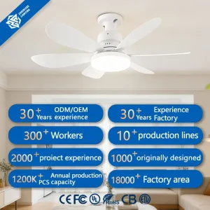 Modern Indoor LED Ceiling Fan Light with E27 Remote Control Plastic Body AC Motor Home Office Decoration Bedroom Accessory