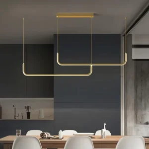 Modern Indoor Lighting Simple Double LED Line Dining Room Pendant Light Linear Chandelier LED Pendant Light