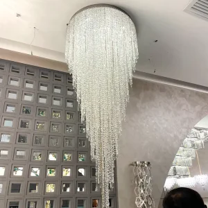 Modern Indoor Villa Staircase Pendant Light Luxury Crystal High Ceiling Tassel Chandelier
