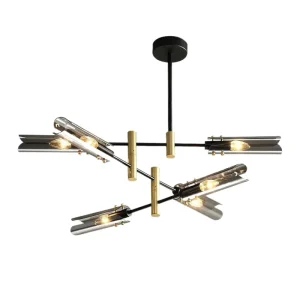 Modern Industrial Sputnik Chandelier American Classic 6-Light Smoke Grey/Amber Glass Pendant Light Fixture for Bedroom