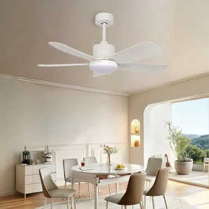 Modern Iron 3 Color LED DC Motor Ceiling Fan with Light 6 Speed Quiet Remote Control Living Room Office