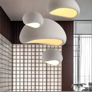 Modern Japanese Style Living Room Hotel Bar Cafe Resin Oval Wabi Sabi Light Chandelier Concrete Japandi LED Pendant Light