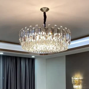 Modern K9 Crystal Gold Chandelier LED Circle Pendant Light for Hotel Living Room