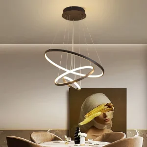 Modern LED 3 Ring Iron Aluminum Silicone Chandelier Pendant Light for Hotel Living Room High Brightness Ceiling Hanging Lamp