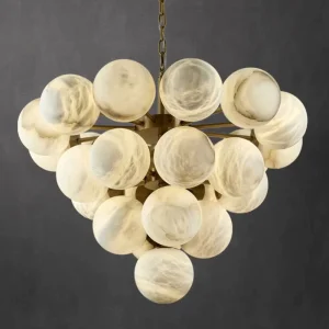 Modern LED Alabaster Chandelier with Natural Ball Pendant Minimalist Oval Shape