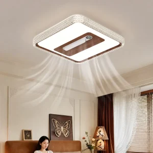 Modern LED Bedroom Decor Bladeless Ceiling Fan with Lamp Digital Display 6 Speed Remote Control Dimmable Silent Fan Light