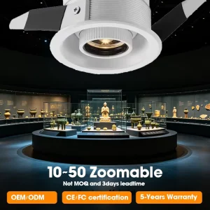 Modern LED COB High CRI Aluminum Embedded Anti Glare Spotlight for Museum Jewelry Cabinet Display
