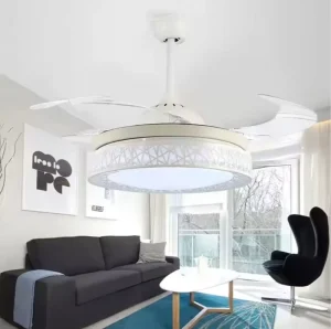Modern LED Ceiling Fan Light Kit 4 Blade Retractable DC Motor Remote Control ABS Lamp Body Invisible Design Home Office Living