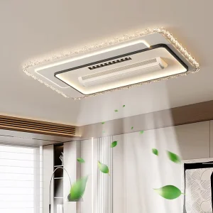 Modern LED Ceiling Fan Light Remote Iron Aluminum Acrylic Ceiling Lamp With Bladeless Silent Fan Hotel Bedroom Living Room Decor