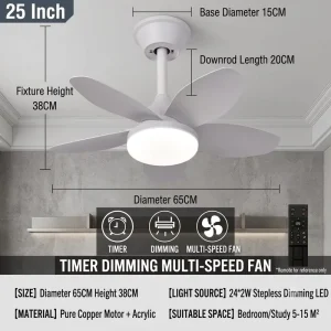 Modern LED Ceiling Fan with Light and Remote Control Quiet DC Motor 3-Color Change Decorative Ceiling Fan for Bedroom