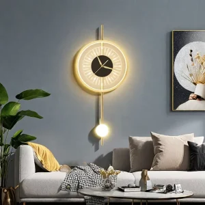 Modern LED Clock Wall Lamp Golden Iron Headboard Dimmable Customizable Design Living Room Wall Mounting High CRI 90 Ra90