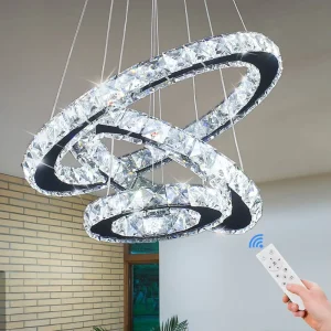 Modern LED Crystal Chandelier Pendant Lamp for Living Room Remote Control Hanging Ceiling Lamp with Switch Middle Sizing