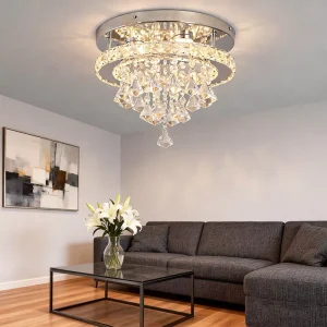Modern LED Crystal Remote Control 3 Colors Dimming Chandelier Ceiling Light for Living Room
