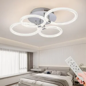 Modern LED Flush Mount Ceiling Light Dimmable Remote Control 6 Rings Acrylic 4 Heads for Bedroom Living Room Kitchen Office