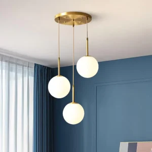 Modern LED Glass Pendant Light Brass Black Milk Ball Chandelier for Bedroom Dining Stairs Ceiling Hanging Lamp