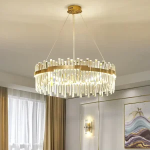 Modern LED Gold Crystal Chandeliers Light Fixture Contemporary Pendant Light for Dining Living Room Kitchen Island Entryway Foyer