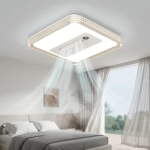 Modern LED Home Decor Fan Light Digital Display 6-Speed Remote Control Dimmable Silent Bladeless Ceiling Fan Lamp High CRI 95