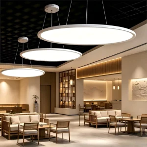 Modern LED Linear Hanging Lamp Ceiling Lighting Black Circle Chandelier Ring Pendant White Metal Shade Durable 60W 3000K 6000K