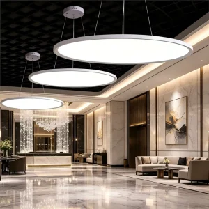 Modern LED Linear Hanging Lamp Ceiling Lighting Black Circle Chandelier Ring Pendant White Metal Shade Durable 60W 3000K 6000K