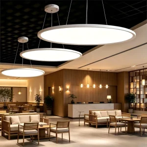 Modern LED Linear Hanging Lamp Ceiling Lighting Circle Chandelier Ring Pendant White Metal Shade 60W 3000K 6000K