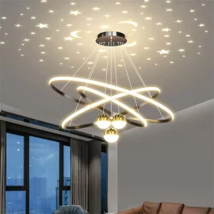 Modern LED Pendant Lamps Luxury Starry Sky Decoration Design with Romantic Projection Aluminum Indoor Chandeliers