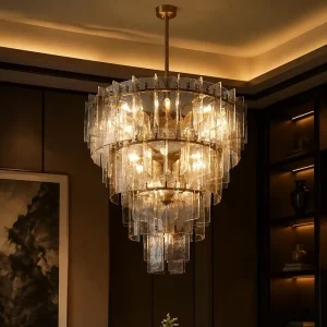 Modern LED Pendant Light Chandelier Clear Glass Brass Finish Adjustable Height 360 Dimmable E12 Ceiling Commercial Residential