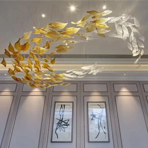 Modern LED Pendant Light Chandeliers Luxury Ceiling Installation Hotel Maple Leaf Glass Chandelier