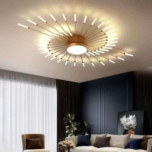 Modern LED Pendant Light Nordic Metal Strip Chandelier Ceiling Lights with Remote Control Dimmable for Living Room