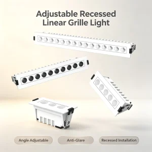 Modern LED Recessed Grille Spotlight Adjustable Angle Anti Glare Aluminum Housing Home Office CRI 90 Ra 90 50000 Hours Dimmable