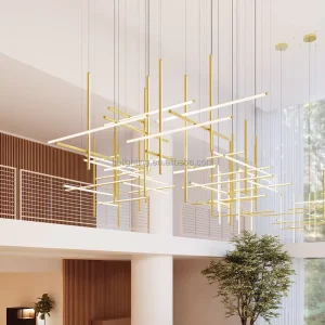 Modern Labyrinth Linear LED Chandelier Nordic Gold Geometric Pendant Light for Villa Living Room