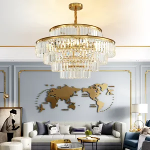 Modern Large Hanging Lobby Antique Brass Painting Crystal Chandelier for Home Deco