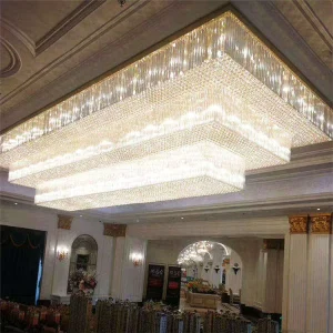 Modern Large Hotel Lobby Chandelier Custom Rectangular Tiered LED Crystal Pendant Light for Banquet Hall Villa Mall