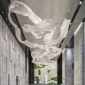 Modern Large Silk Ribbon Shape Ceiling Pendant Lamp Livingroom Hotel Lobby Banquet Project Custom Chandeliers Light