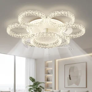 Modern Led Home Decor AC Motor Ceiling Fan Light Iron Acrylic Remote Control Dimmable for Living Room Bedroom Hotel Fan Lamp