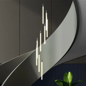 Modern Led Staircase Chandelier Long Foyer Black Linear Pendant Light High Ceiling Chandelier for Stairs Living Room Entrance