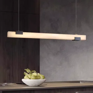 Modern Linear Alabaster Pendant Light Natural Spanish Marble Hanging Lamp for Kitchen Island Dining Room Table Office Desk Decor