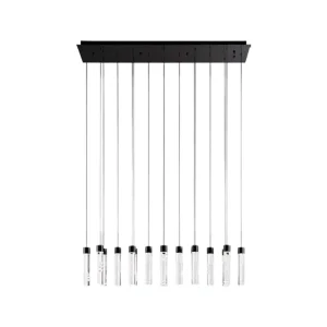 Modern Linear Glass Cylinder Pendant Chandelier Black Hanging Light for Dining Room Kitchen Island Hotel