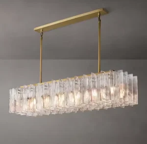 Modern Linear Kitchen Decoration Lattice Long Rectangular Glass Pendants Light for Dining Villa Layered Drum Chandelier