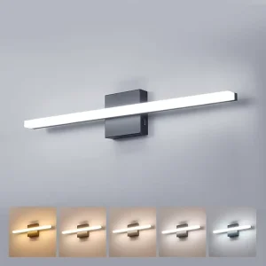 Modern Linear LED Wall Light 5-Color CCT Adjustable Vanity Lamp Nickel Bathroom Lighting Fixture for Mirror Living Room Hallway