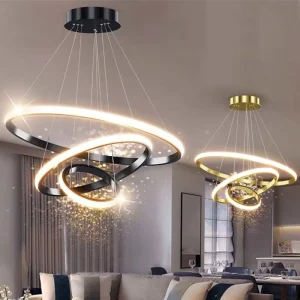 Modern Living Room Hotel Circle Hanging Pendant Light 3 Ring Acrylic Gold Luxury Round LED Chandelier