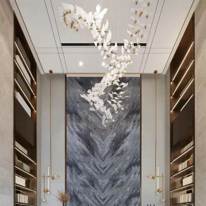 Modern Lobby Decorative LED Chandelier Interior Project Custom Long Pendant Light Double Height Ceiling Living Room Decor