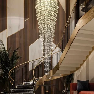 Modern Long Stair Chandelier Villa Living Room Crystal Ball Ceiling Light Customized Long Chandelier for High Ceiling Hotel