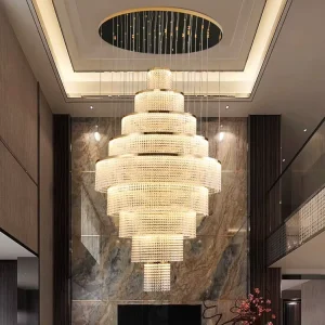 Modern Luxury Adjustable Height Crystal Chandelier Hotel Lobby Mall Restaurant Custom LED Pendant Light Commercial Lighting