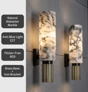 Modern Luxury Alabaster Wall Sconce Natural Marble Texture LED Wall Lamp for Hotel Hallway Bedside Cylindrical Marble Wall Lamp