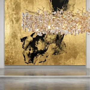 Modern Luxury Amber Crystal Chandelier Gold Coral Branch Pendant Lights LED Ceiling Light for Living Room Restaurant