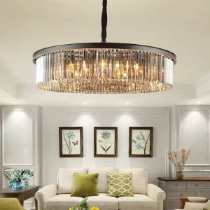 Modern Luxury American Style Crystal Chandelier Black Gold Smoke Gray LED Pendant Light for Hotel Restaurant Living Bedroom