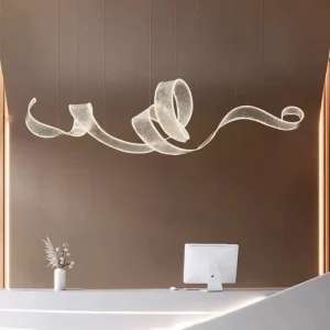 Modern Luxury Art Streamer LED Chandelier Creative Ribbon Shape Dimmable Hanging Pendant Light for Dining Room Hotel Villa Decor