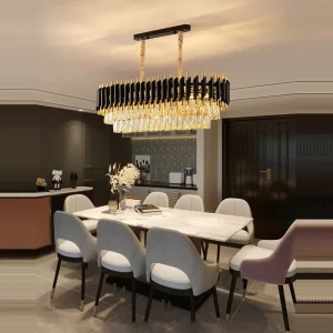 Modern Luxury Black Gold Crystal Chandeliers Restaurant Dining Room LED Chandelier Lustre Hanging Pendant Lamp Fixture